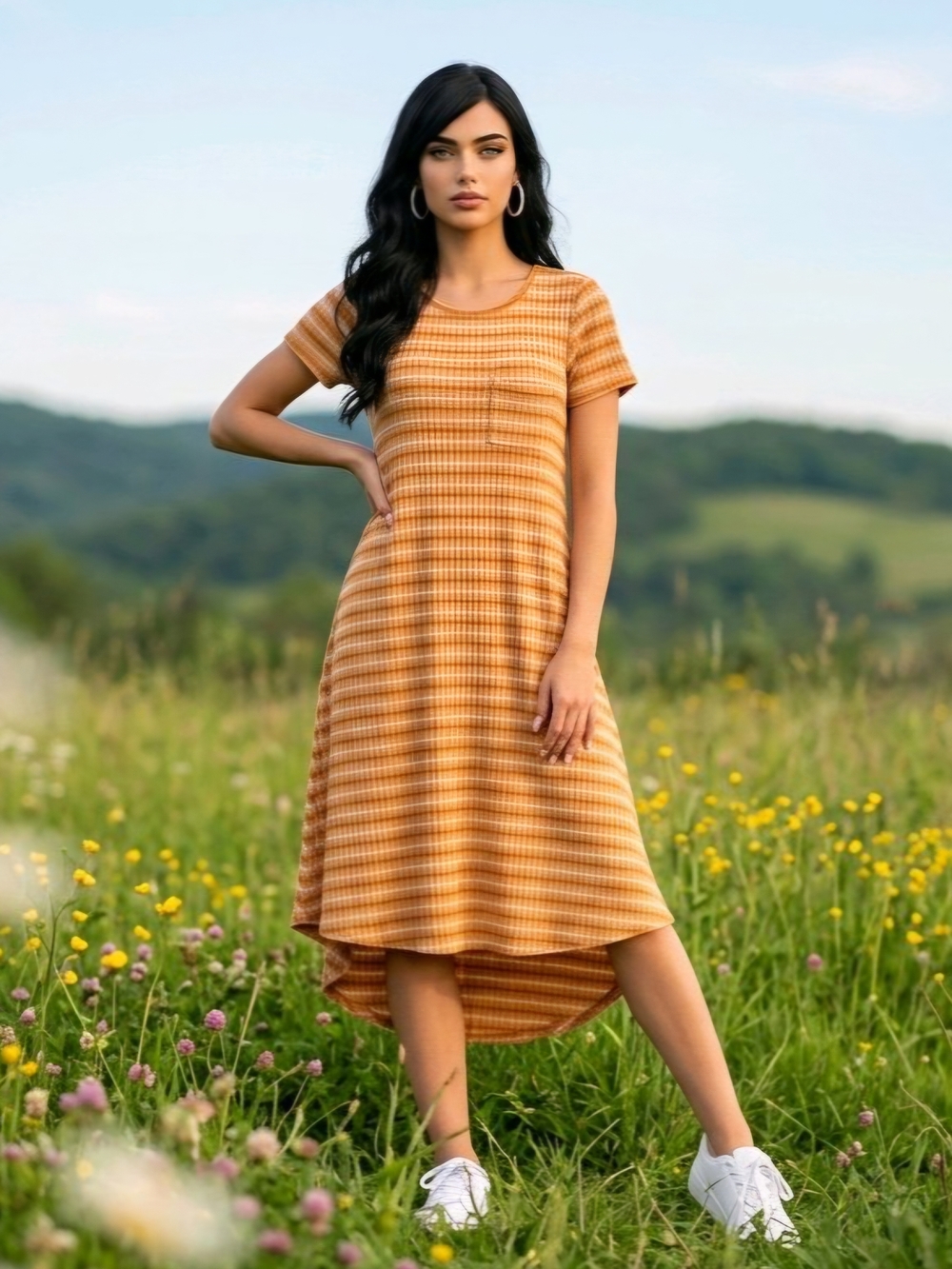 LuLaRoe Women's Carly High-Low Swing Dress - Size Small - Orange/White Stripes